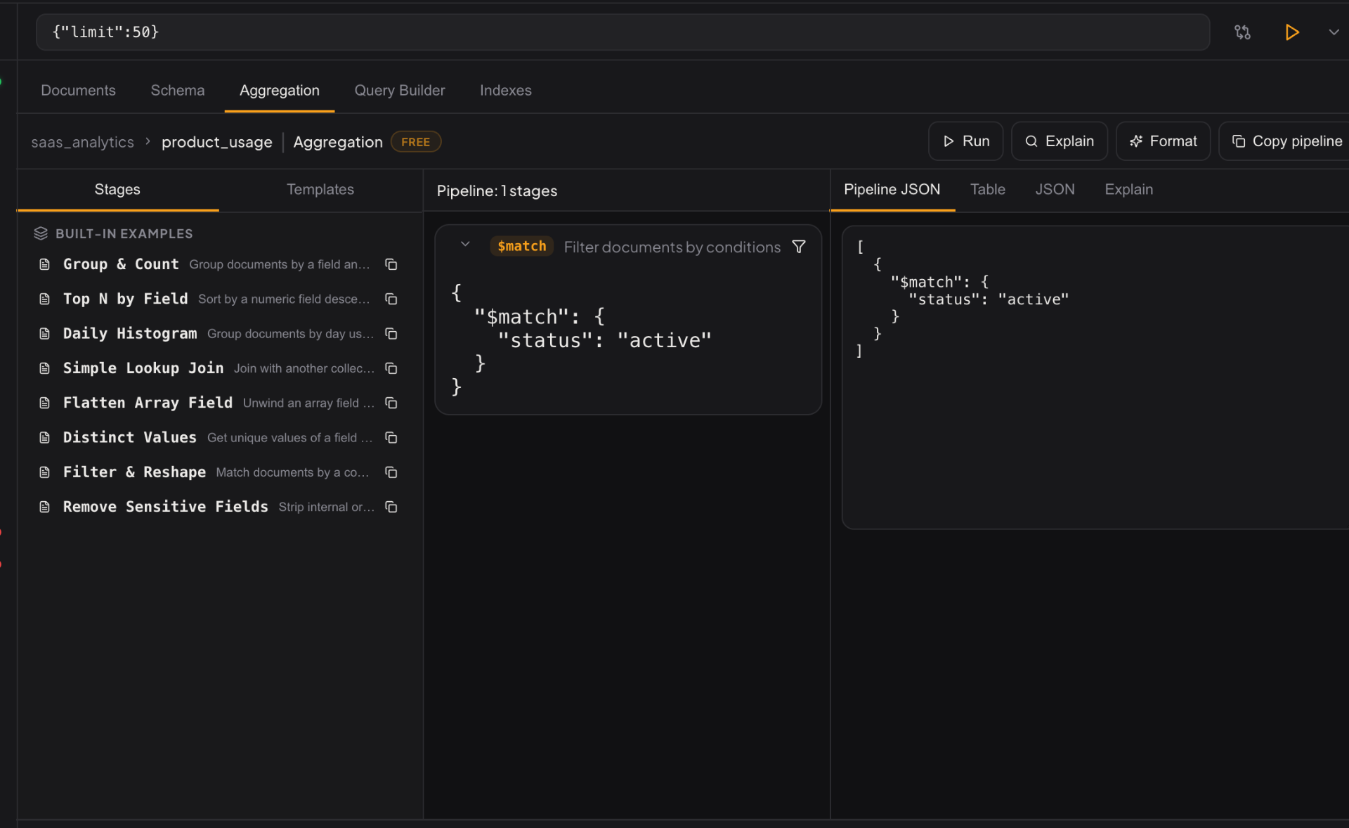 Spanna aggregation pipeline builder