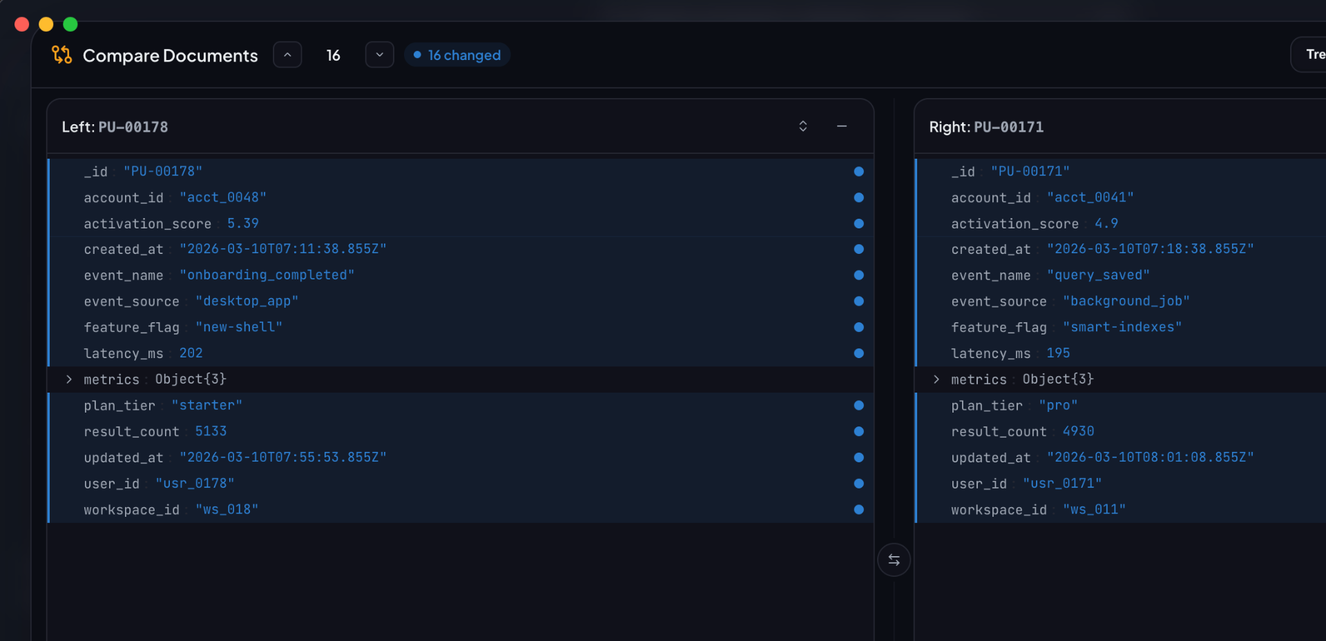 Spanna document compare diff view
